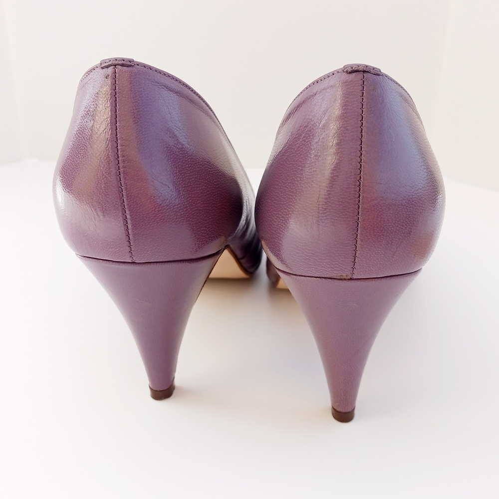 VINTAGE ITALIAN LEATHER Purple Plum Peep-Toe Heels Size 6 - Picture 5 of 10